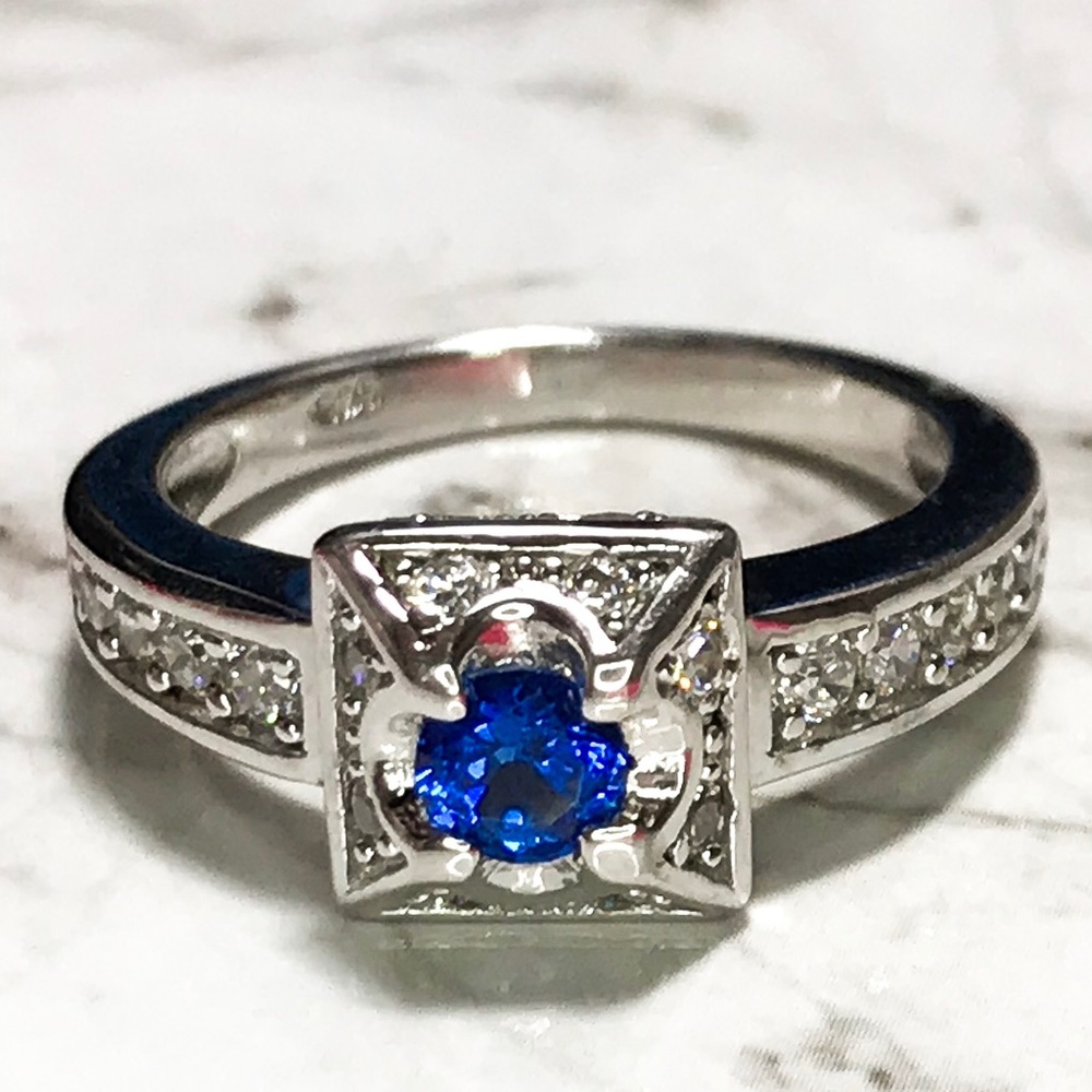 NEW Sterling Silver Square with blue stone ring